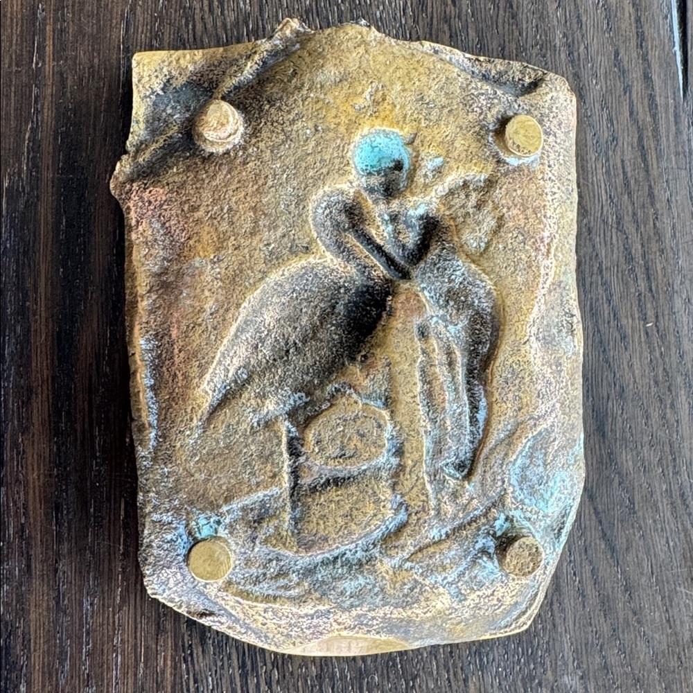 Vintage Brass Cupid with Stork Trinket Tray Art Nouveau Style - Picture 6 of 8
